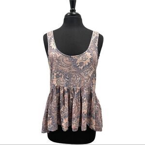 𝅺ecote Paisley Print Babydoll Peplum Sleeveless Swing Top Sz S